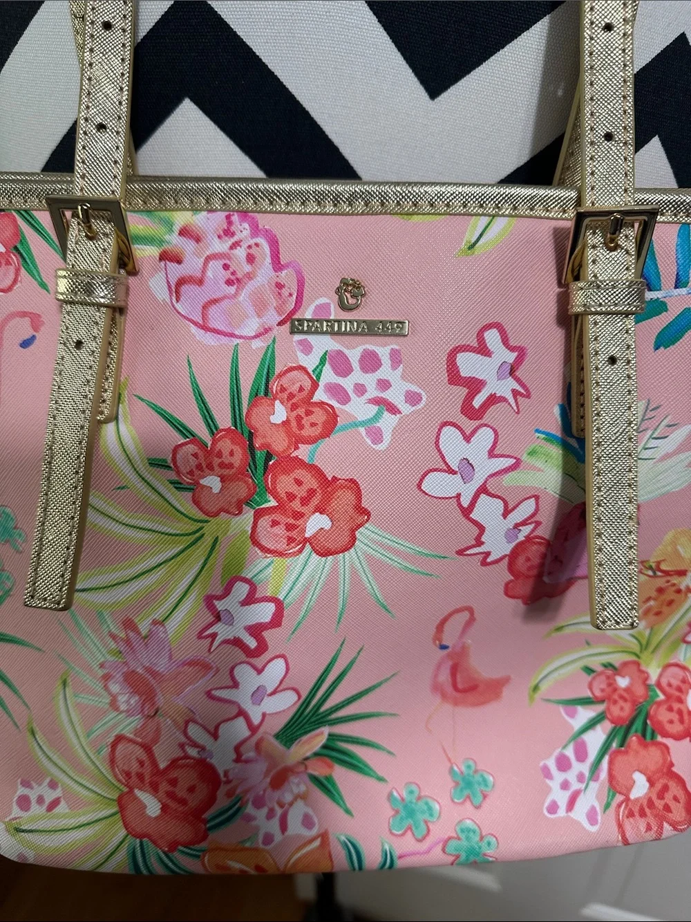Spartina 449 Flamingo Floral Retreat Medium Tote Bag